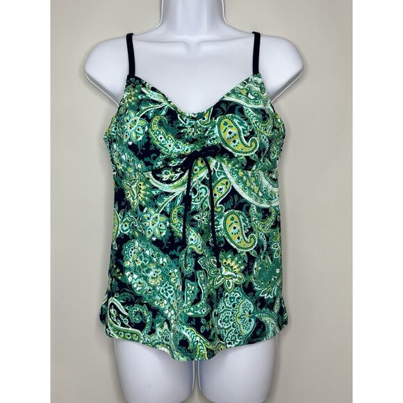 Lands' End Other - Lands' End Womens Tankini Swimsuit Top 12 Green Black Paisley Underwired Classic